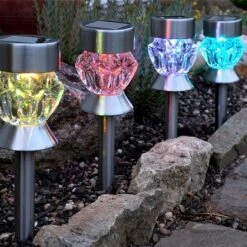 Smart Solar Crystal Glass Solar Stake Light - 4 Pack -Happy Garden 1011214 2