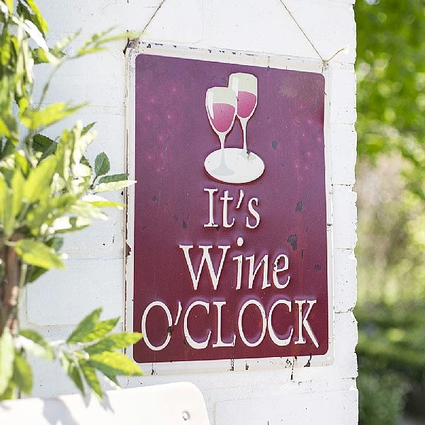 La Hacienda It's Wine O'Clock Embossed Metal Sign 2 La Hacienda It's Wine O'Clock Embossed Metal Sign - Image 2