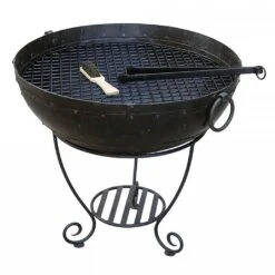Recycled Kadai Firebowl With High & Low Stand -Happy Garden XM062 2