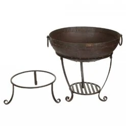 Recycled Kadai Firebowl With High & Low Stand -Happy Garden XM062 5