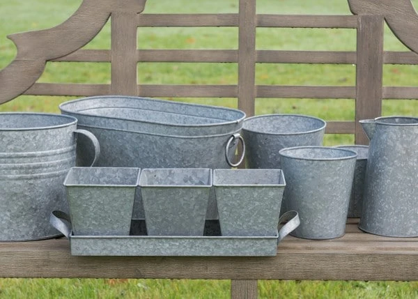 Galvanised Pots - Set Of 3 With Tray 2 Galvanised Pots - Set Of 3 With Tray - Image 2