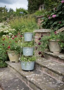 Tiered Corner Stand With Three Galvanised Pots -Happy Garden pr2000027862 card3 lg