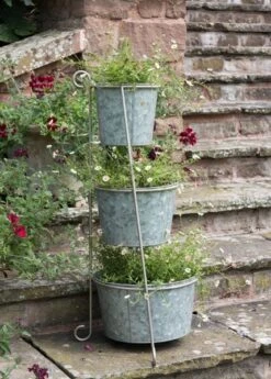 Tiered Corner Stand With Three Galvanised Pots -Happy Garden pr2000027862 card4 lg