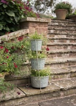 Tiered Corner Stand With Three Galvanised Pots -Happy Garden pr2000027862 card5 lg