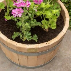 Hardwood Barrel Planter -Happy Garden pr2000044967 card3 lg