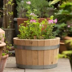 Hardwood Barrel Planter -Happy Garden pr2000044967 card4 lg