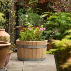 Hardwood Barrel Planter -Happy Garden pr2000044967 card7 lg